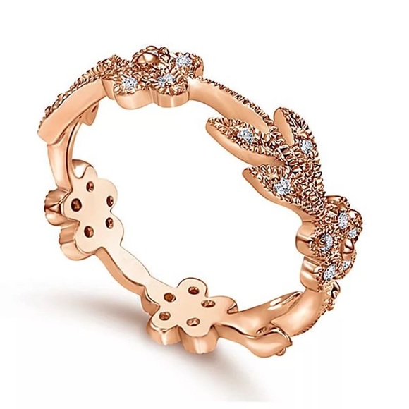 New Women’s Rose Gold Plated Dainty Diamond Ring - Picture 3 of 4